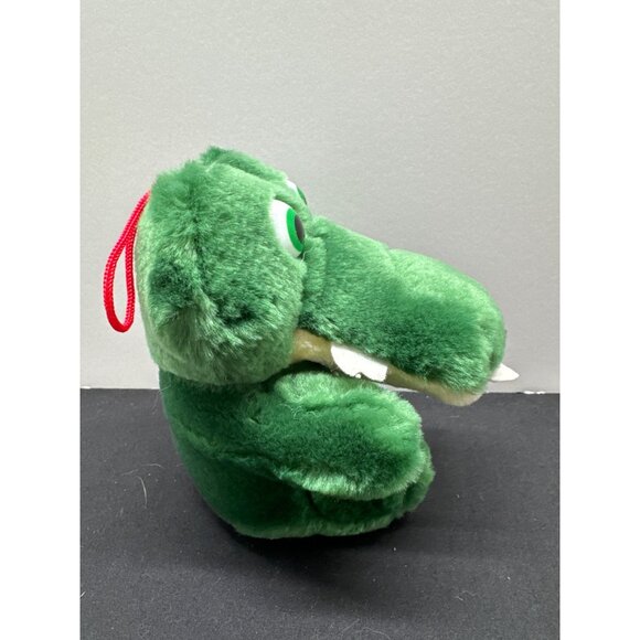 Green Alligator Plush Toy With Red Hanging Loop Surface Washable - Picture 3 of 7